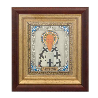 Icon "Saint George the Confessor, Bishop of Antioch" made of copper, enamel and silver plating