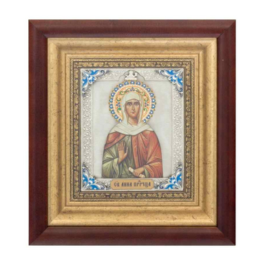 Icon "Saint Anna the Prophetess" made of copper, enamel and silver plating