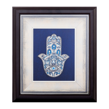 Icon "Hand of Fatima" in artistic metal painting, enamel, Swarovski jewelry stones