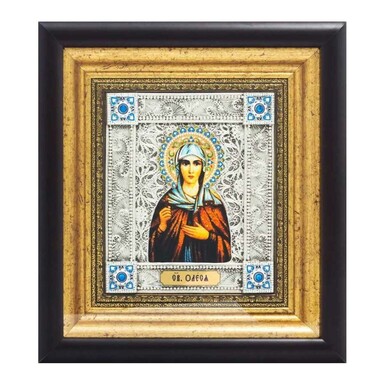 Icon "Saint Olesya" (copper, silver plating, artistic painting with metal, enamel, stones)