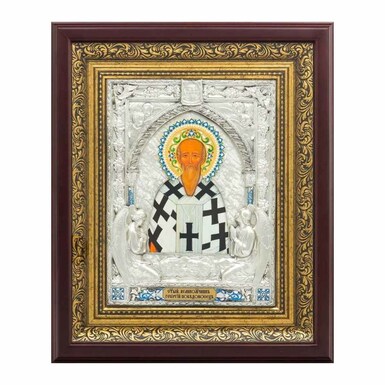 Icon "George the Confessor" (copper, silver plating, artistic metal painting, enamel)