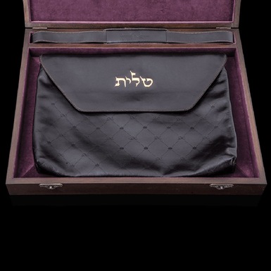 Set of bags for Talit and Tefillin "770" black Italian leather in box