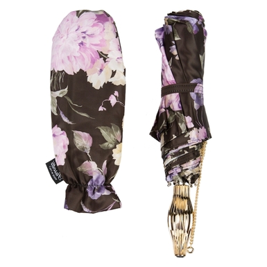 Women's umbrella "Dark Flowered" by Pasotti folded and with a case