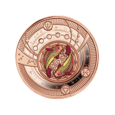 серебряная монета-кулон с покрытием розовым золотом pisces