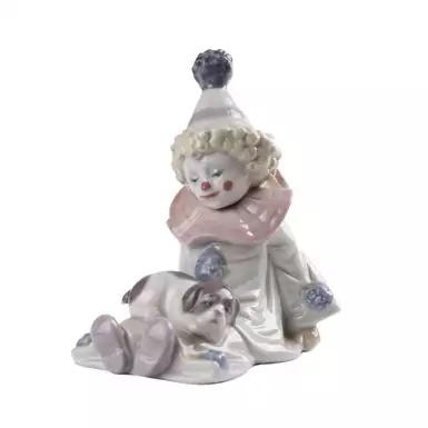 unique figurine of a clown with a puppy