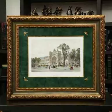 Картина "Виды Парижа" (зеленая), цветная гравюра, Франция