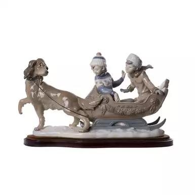 original porcelain figurine sledding