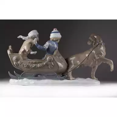 unique porcelain figure sledding