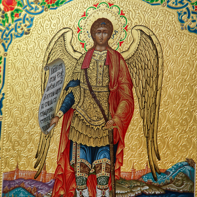икона архангел с темперными красками