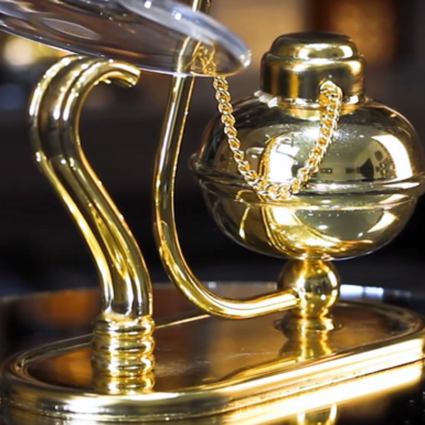 wow video Brandy glass with heater by Cre Art (gold plated brass)