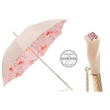 Women's cane umbrella with Swarovski "Pink flowers" by Pasotti