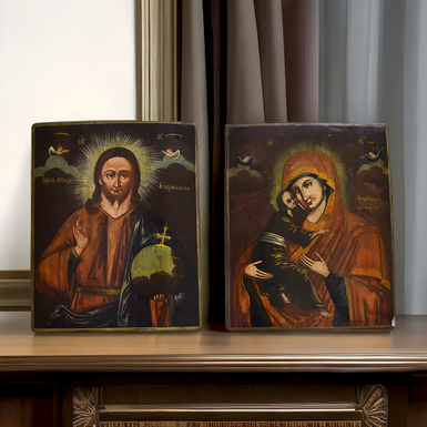 Set of old wedding couple icons Central Ukraine buy