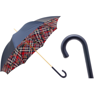 Umbrella cane "Classic Navy" with leather handle by Pasotti photo