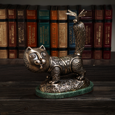 Статуетка «Веселий кіт» з бронзи та мармуру фото