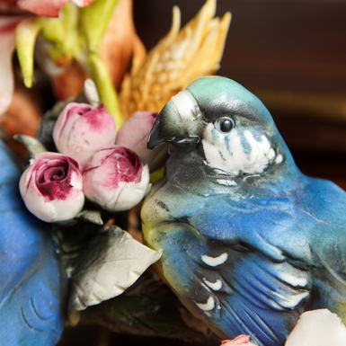 папуга та квіти з порцеляни фото