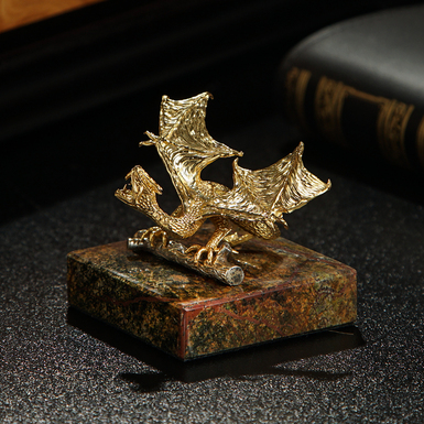 Мраморная статуэтка "Фантастический дракон" с позолотой фото