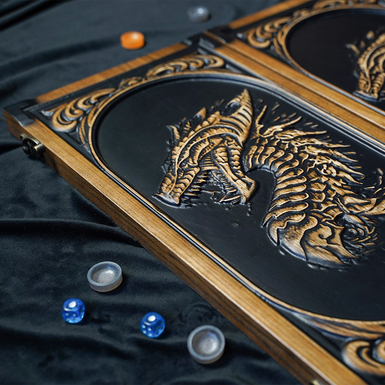 Handmade backgammon with a dragon photo