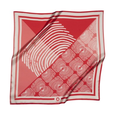The aughor's silk scarf "Identification Red" with a fingerprint by Latona photo