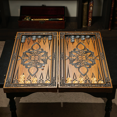 Handmade wooden backgammon "Year of the Dragon" (68х32 cm