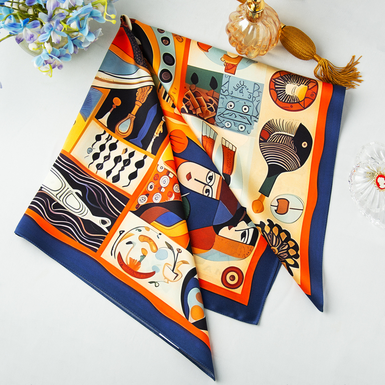 Silk scarf "Art collection: inspired by Picasso, Frida, Klimt, Dali, da Vinci, van Gogh" by FAMA (limited collection, 65x65 cm)
