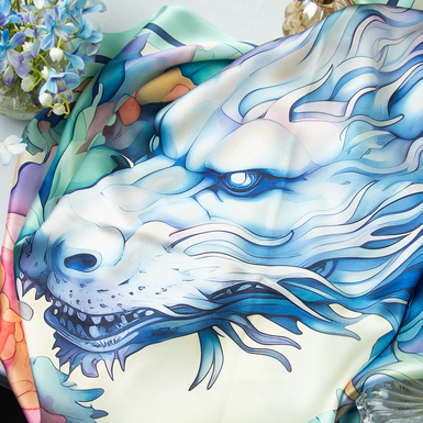 Silk scarf "Pastel dragon" from FAMA (limited collection, 100x100 cm)