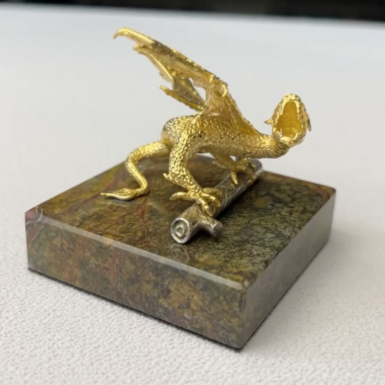 wow video Латунная статуэтка "Фантастический дракон" с позолотой