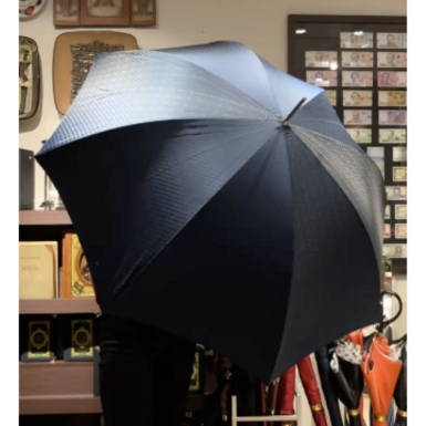 wow video Men's umbrella-cane with dark blue leather handle by Pasotti