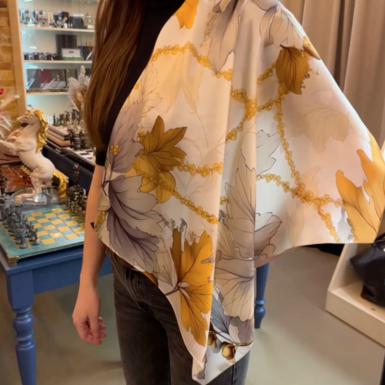 wow video Natural silk scarf "Balance" from FAMA (limited collection, 65х65 sm)