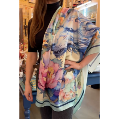 wow video Silk scarf "Pastel Dragon" by FAMA (limited collection) 100х100 sm