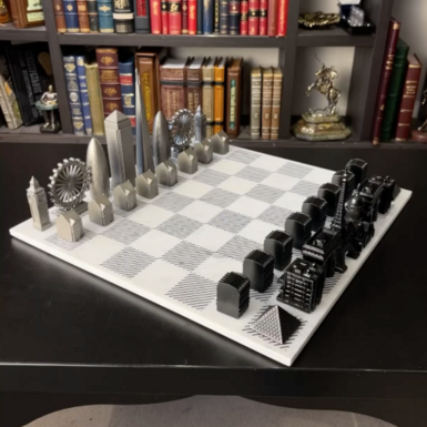 wow video "Paris and London" chess set with marble board from Skyline Chess