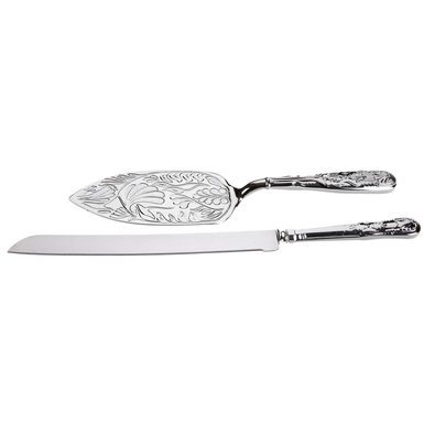 лопатка и нож для торта серебро фото