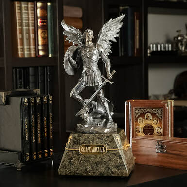 Statuette "Archist Michael" made of bronze and brass covered with gold and silver, handmade