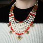 Necklace "Blood with milk" 5-row made of mother-of-pearl and coral photo