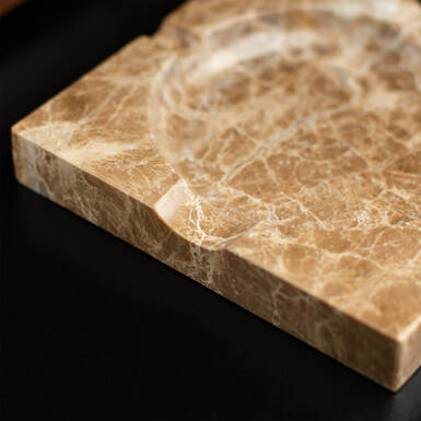Handmade square ashtray "Square Marble" made of light brown marble from MARKAM