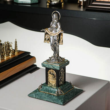 Brass figurine "Covering of the Holy Mother of God" with gilding and silver plating