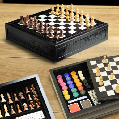 exclusive 3 in 1 game set "Leatherthic" (chess, dominoes, poker) photo