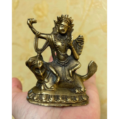 Antique bronze sculpture "Manjushri on a lion", Nepal, early 20th century photo