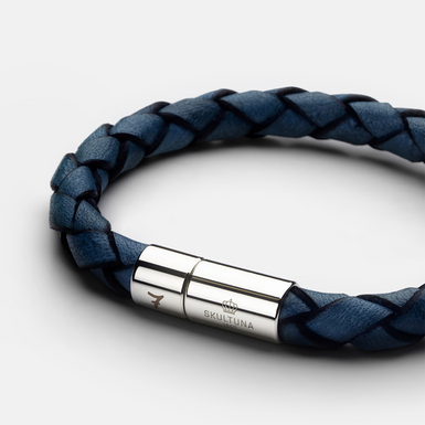 "Amulet" genuine leather bracelet (blue, size M) by Skultuna (unisex)