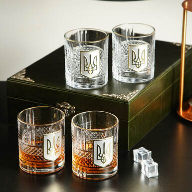 Set for whiskey "Trident" brass pandora with gold and silver (4 glasses) from BIANCANEVE