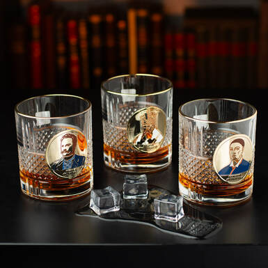 Crystal whiskey set "Prominent Ukrainians" (Shevchenko, Franko, Leontovych, Skovoroda, Sheptytskyi, Kotlyarevskyi) with gilding (6 glasses) from BIANCANEVE