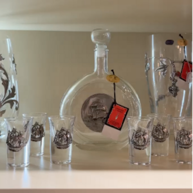 wow video Glass vodka set "Wave" (6 glasses and decanter) from Freitas & Dores