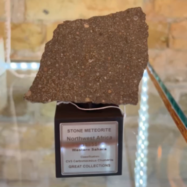 wow video Certified meteorite "Northwest Africa 15855 CV3 NCV 0001", 38 g (Western Sahara)