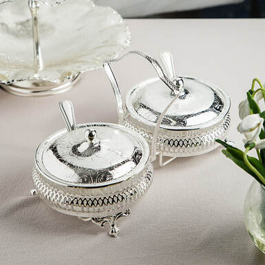 silver plated set of two jam bowls photo