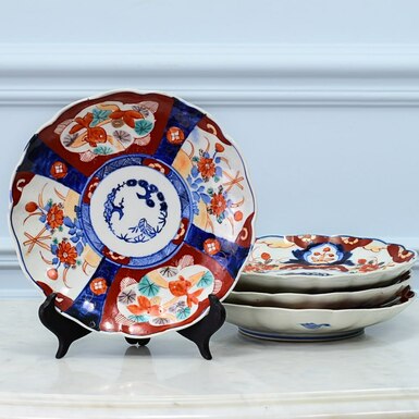 Vintage Imari style porcelain plates, Japan, late 19th century photo