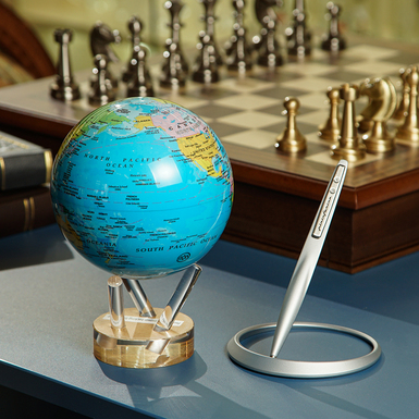 Gift set self-rotating globe "Political map" by Mova Ø 11.4 cm and permanent pencil Space Pure Gray Aluminum PF with stand by Pininfarina photo