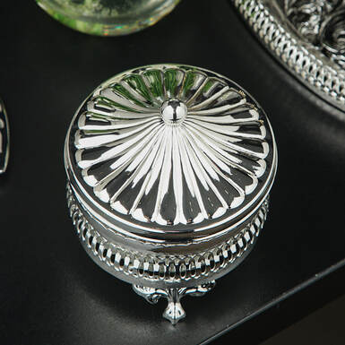 glass sugar bowl with silver plating photo