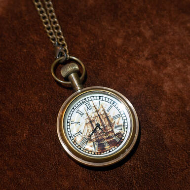 wow video "Sailboat - Royal Navy 1812" vintage pocket watch