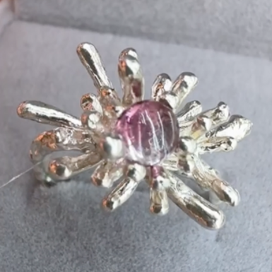 wow video Silver ring "Hedgehog" 925 sample with tourmaline from Fama Jewelry House