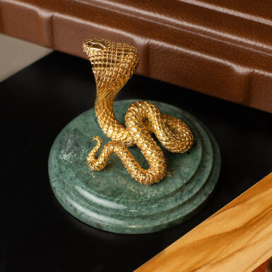 Gilded statuette "Year of the Snake" made of brass «Pandora» on a marble stand (big)