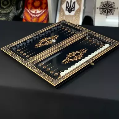 Дерев'яні нарди "Золоті квіти" ручної роботи фото